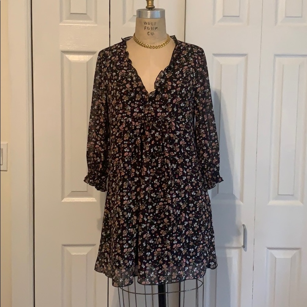 Zara baby doll black floral dress